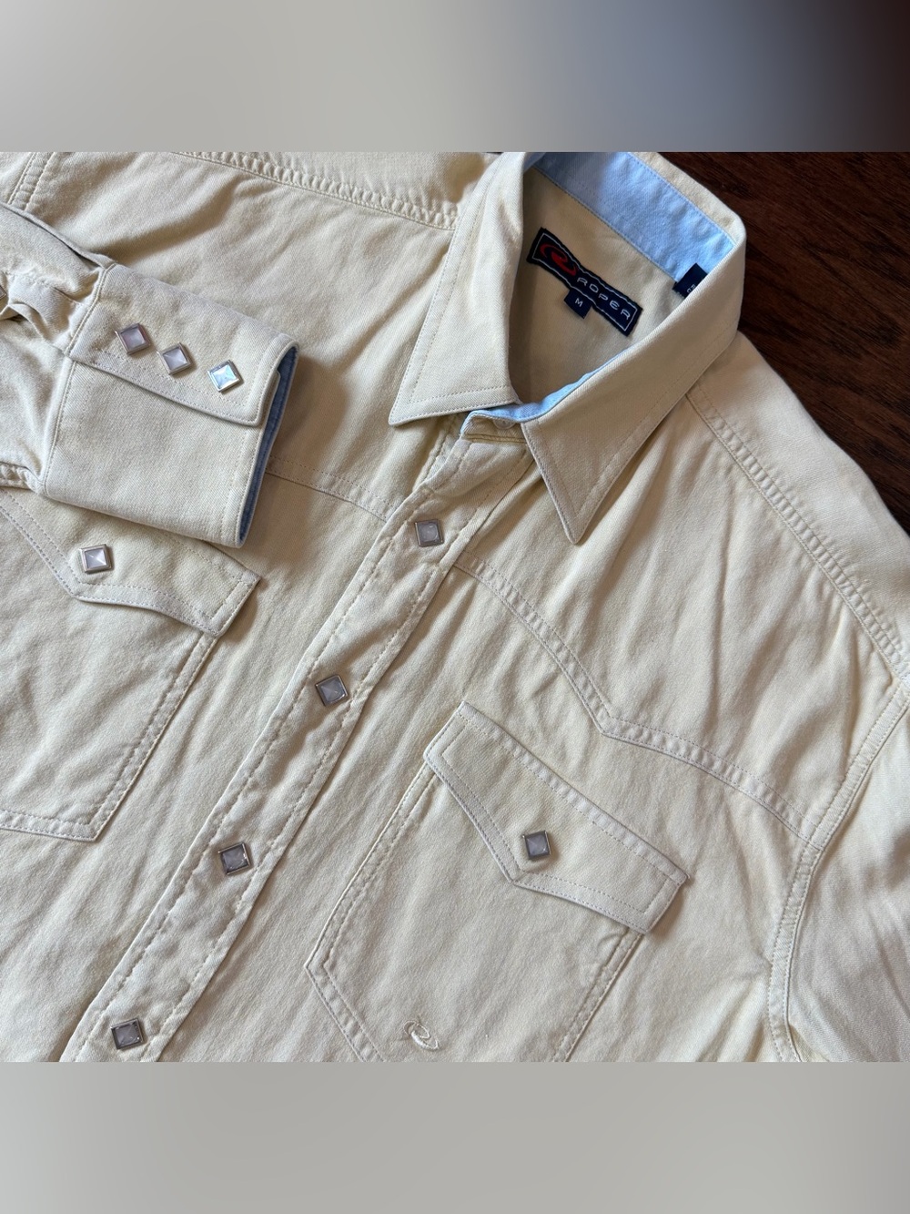 Roper Men’s Shirt Yellow Diamond Pearl Snap Button Up Long Sleeve Medium Western